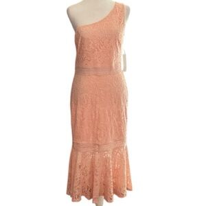 VENUS Pink Peach One-Shoulder Lace Tea Party Midi Dress size M